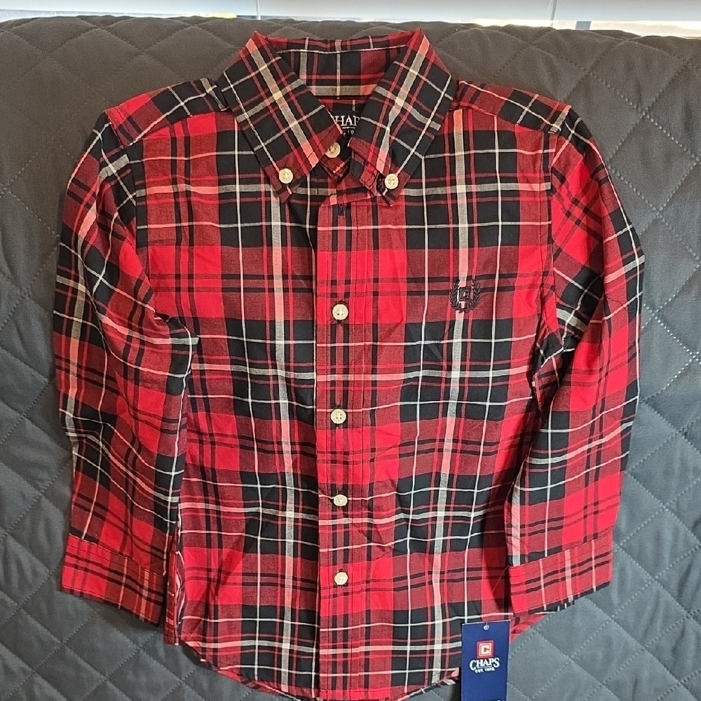 Chaps Kids Red and Black Plaid Button Down Shirt